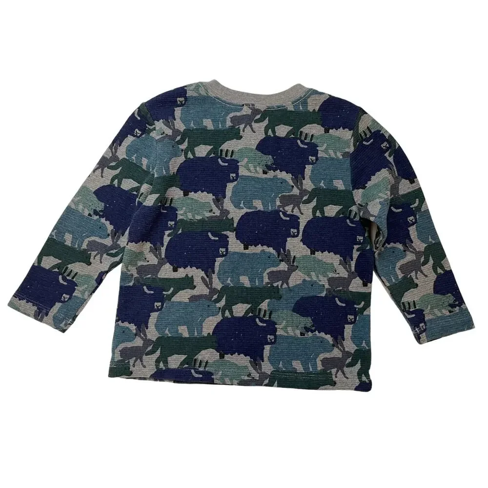 Hanna Andersson Long Sleeve Cotton Henley Shirt Boys‎ Animals Print Size 4